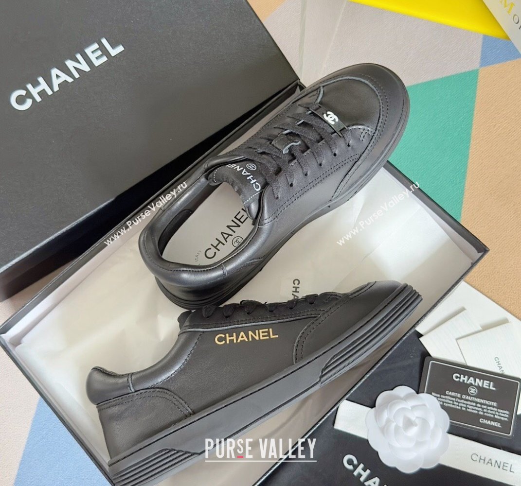 Chanel Calfskin Logo Sneakers Top Quality Black 2024 (guoran-24030510)