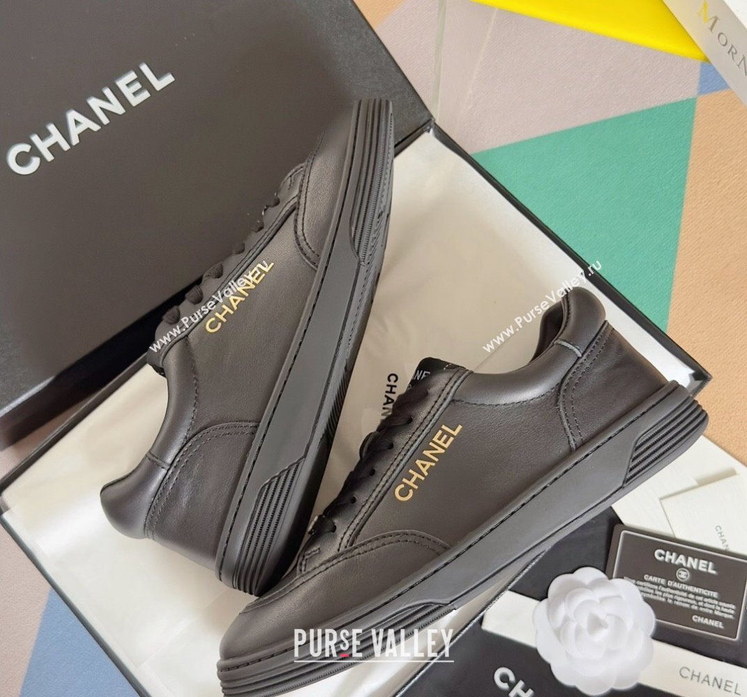 Chanel Calfskin Logo Sneakers Top Quality Black 2024 (guoran-24030510)