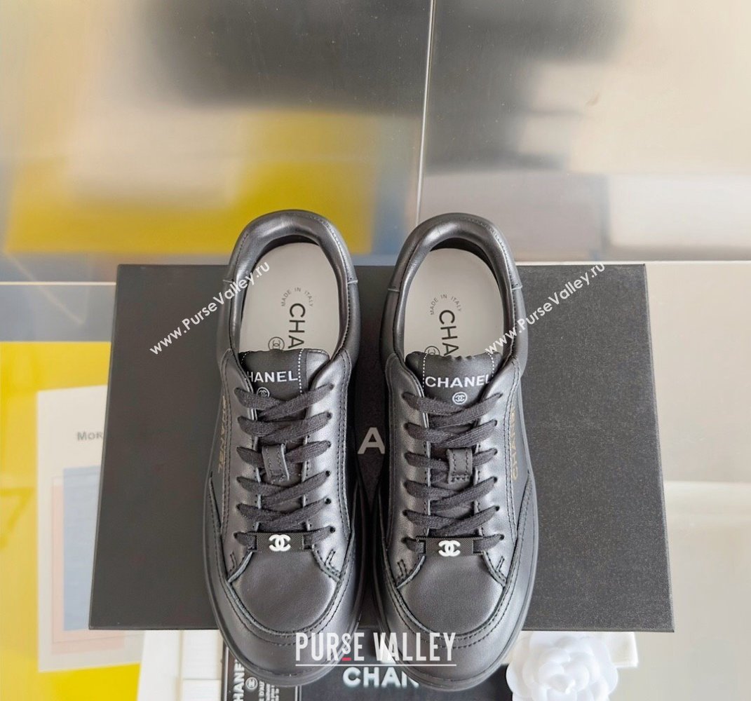 Chanel Calfskin Logo Sneakers Top Quality Black 2024 (guoran-24030510)