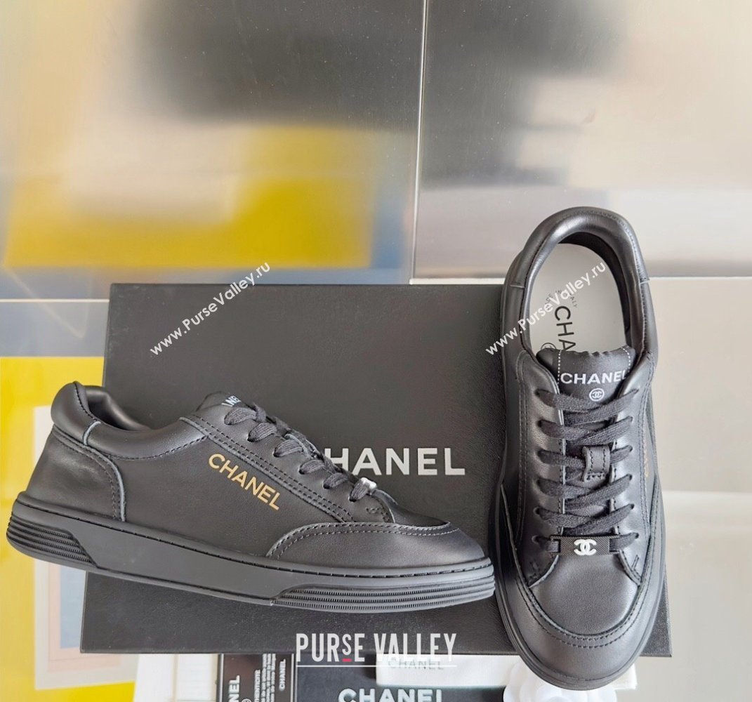 Chanel Calfskin Logo Sneakers Top Quality Black 2024 (guoran-24030510)