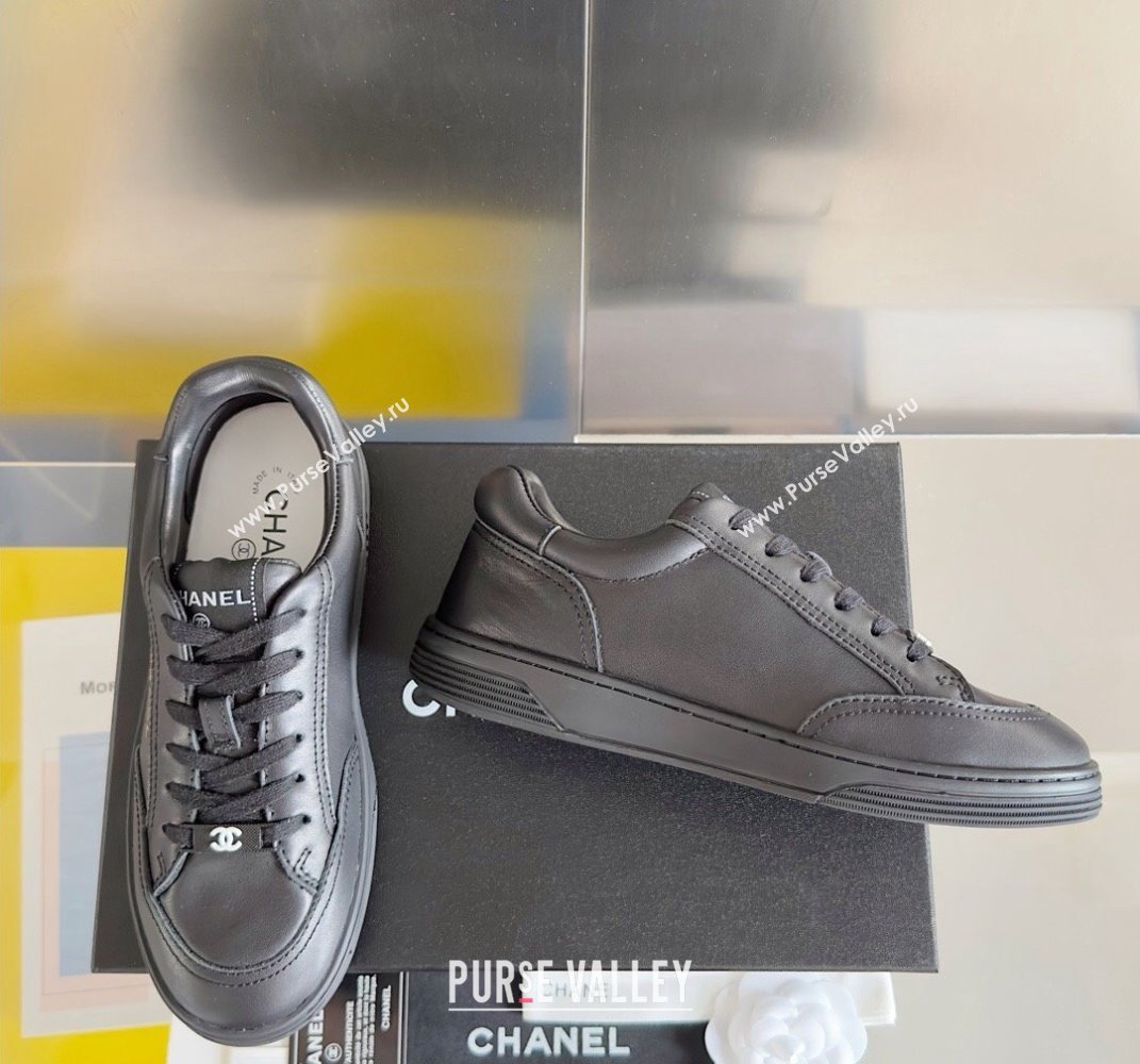 Chanel Calfskin Logo Sneakers Top Quality Black 2024 (guoran-24030510)