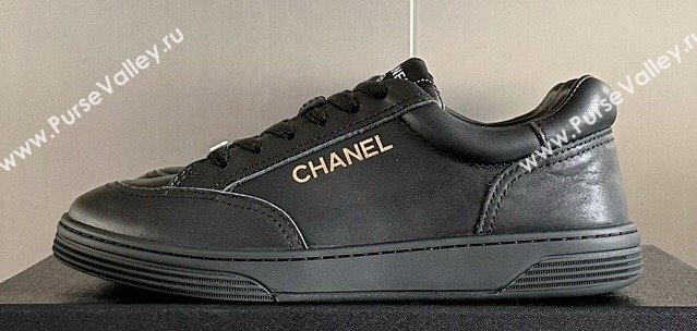 Chanel Calfskin Logo Sneakers Top Quality Black 2024 (guoran-24030510)