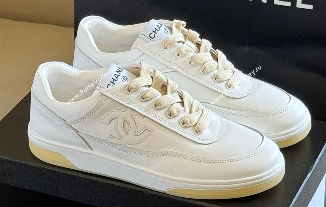 Chanel CC Logo Calfskin Sneakers G39978 White/Yellow 2024 (SS-24030504)