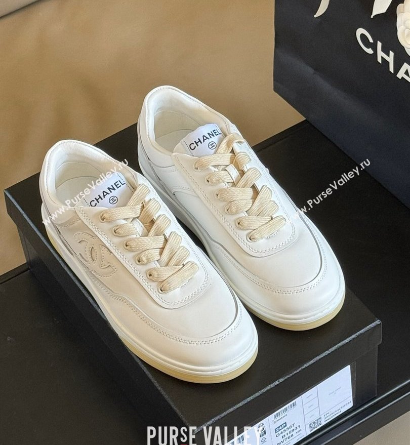 Chanel CC Logo Calfskin Sneakers G39978 White/Yellow 2024 (SS-24030504)