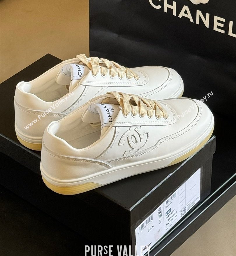 Chanel CC Logo Calfskin Sneakers G39978 White/Yellow 2024 (SS-24030504)