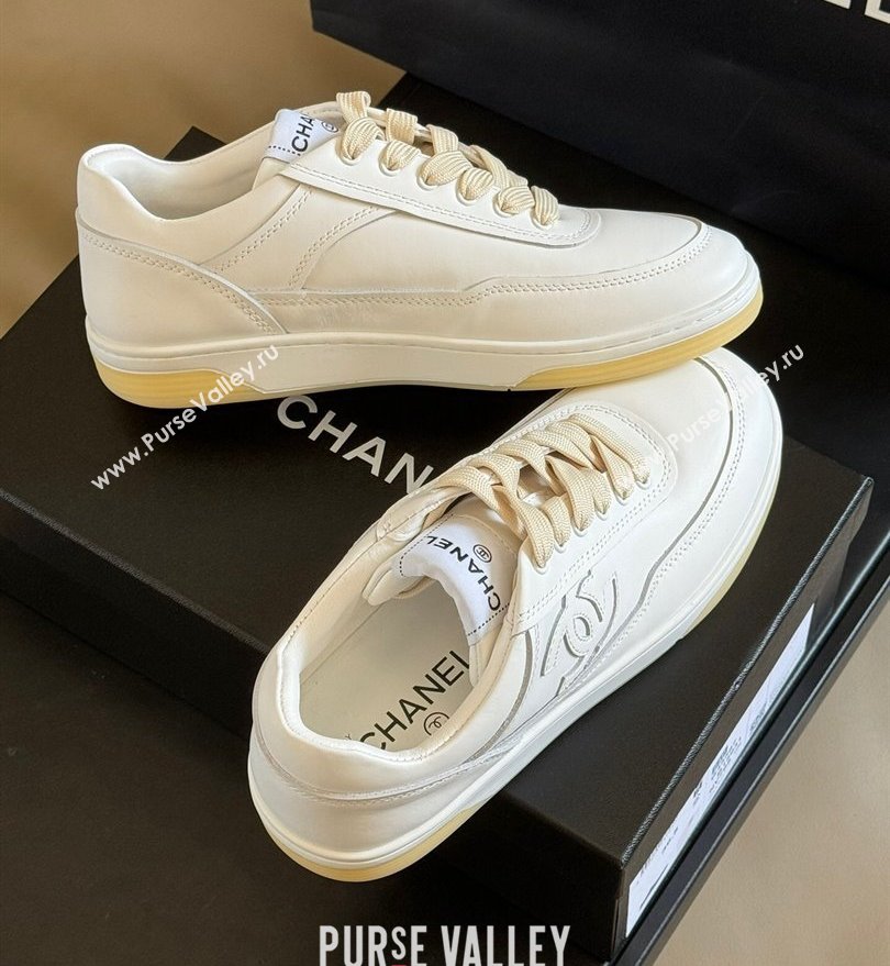 Chanel CC Logo Calfskin Sneakers G39978 White/Yellow 2024 (SS-24030504)