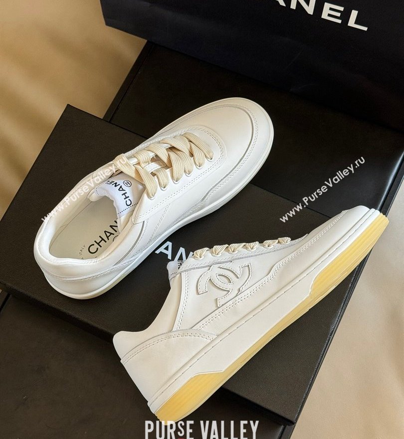 Chanel CC Logo Calfskin Sneakers G39978 White/Yellow 2024 (SS-24030504)