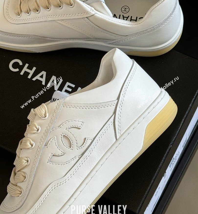 Chanel CC Logo Calfskin Sneakers G39978 White/Yellow 2024 (SS-24030504)