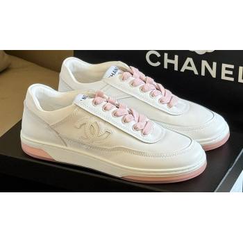 Chanel CC Logo Calfskin Sneakers G39978 White/Pink 2024 (SS-24030506)