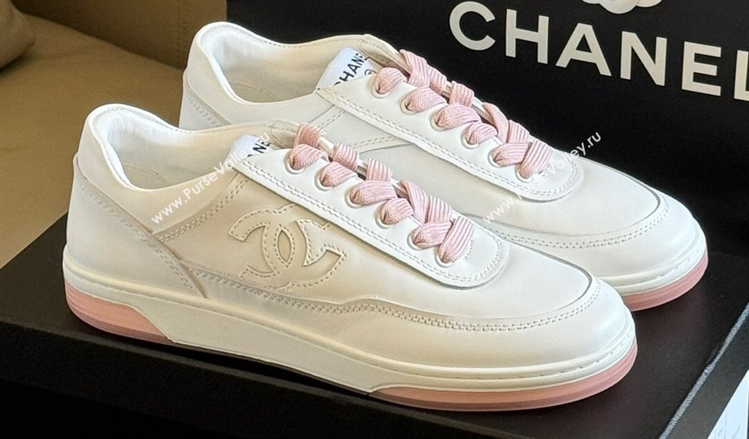 Chanel CC Logo Calfskin Sneakers G39978 White/Pink 2024 (SS-24030506)