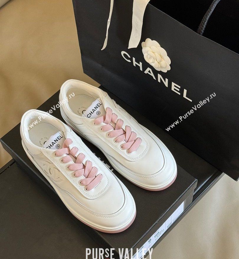 Chanel CC Logo Calfskin Sneakers G39978 White/Pink 2024 (SS-24030506)