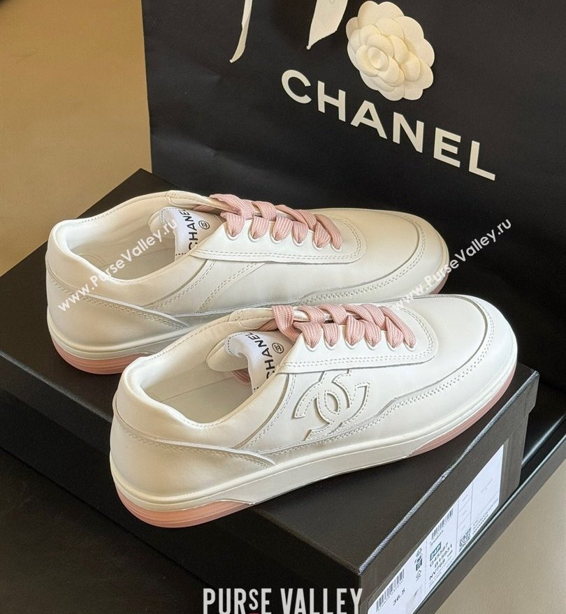 Chanel CC Logo Calfskin Sneakers G39978 White/Pink 2024 (SS-24030506)