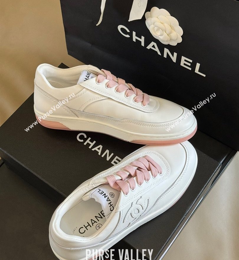 Chanel CC Logo Calfskin Sneakers G39978 White/Pink 2024 (SS-24030506)