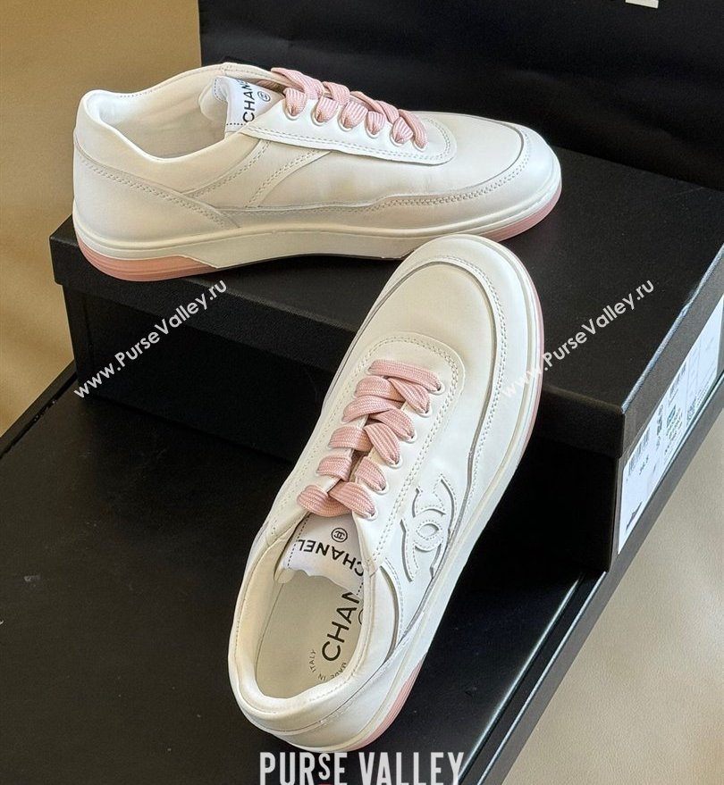 Chanel CC Logo Calfskin Sneakers G39978 White/Pink 2024 (SS-24030506)