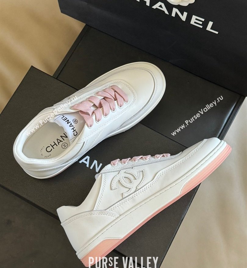 Chanel CC Logo Calfskin Sneakers G39978 White/Pink 2024 (SS-24030506)