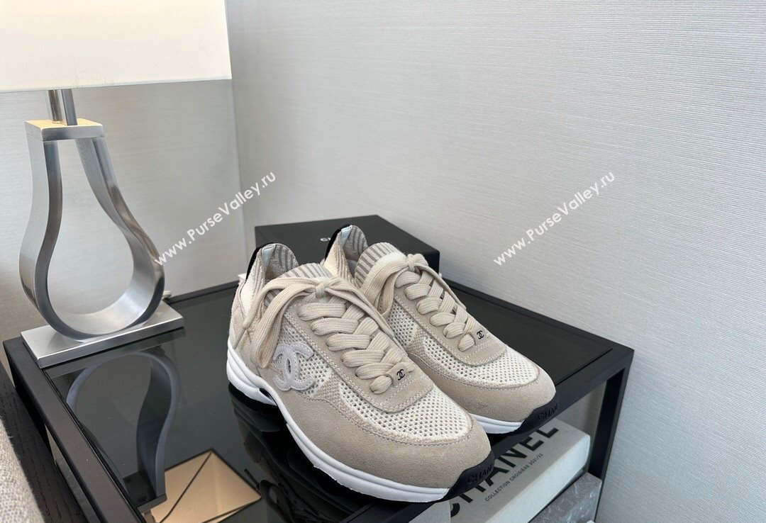 Chanel CC Logo Mesh Sneakers Beige 2024 (xo-24030501)