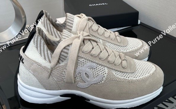 Chanel CC Logo Mesh Sneakers Beige 2024 (xo-24030501)