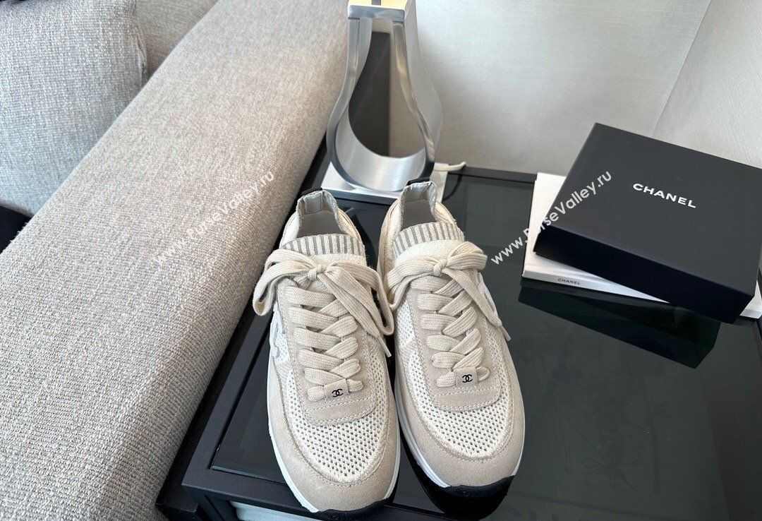 Chanel CC Logo Mesh Sneakers Beige 2024 (xo-24030501)