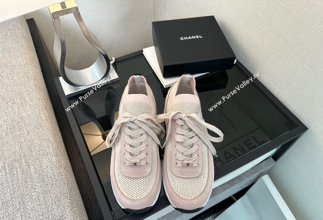 Chanel CC Logo Mesh Sneakers Light Pink 2024 (xo-24030502)