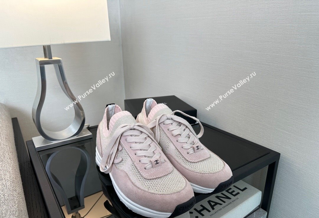 Chanel CC Logo Mesh Sneakers Light Pink 2024 (xo-24030502)