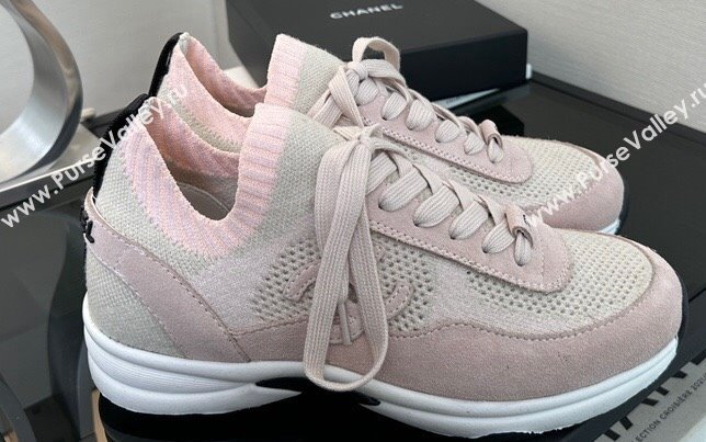 Chanel CC Logo Mesh Sneakers Light Pink 2024 (xo-24030502)