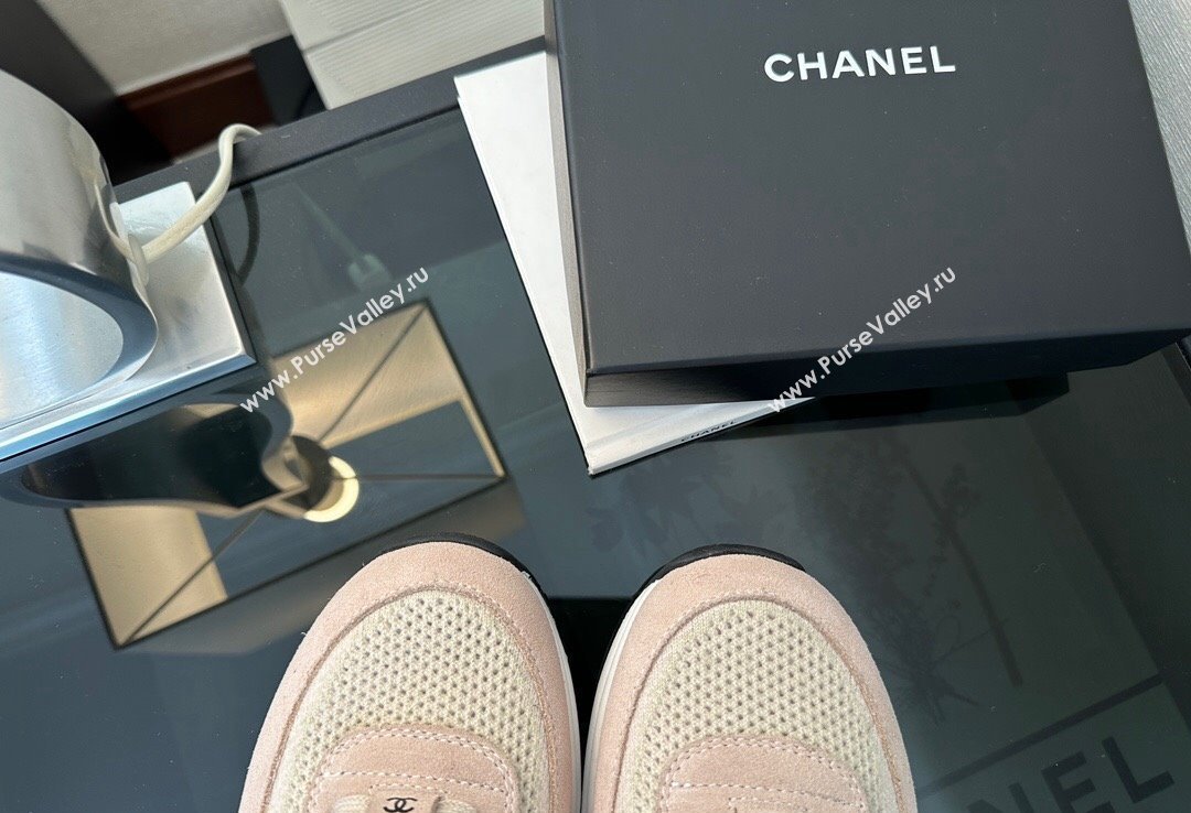 Chanel CC Logo Mesh Sneakers Light Pink 2024 (xo-24030502)