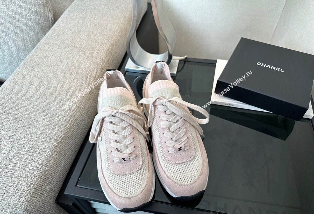 Chanel CC Logo Mesh Sneakers Light Pink 2024 (xo-24030502)