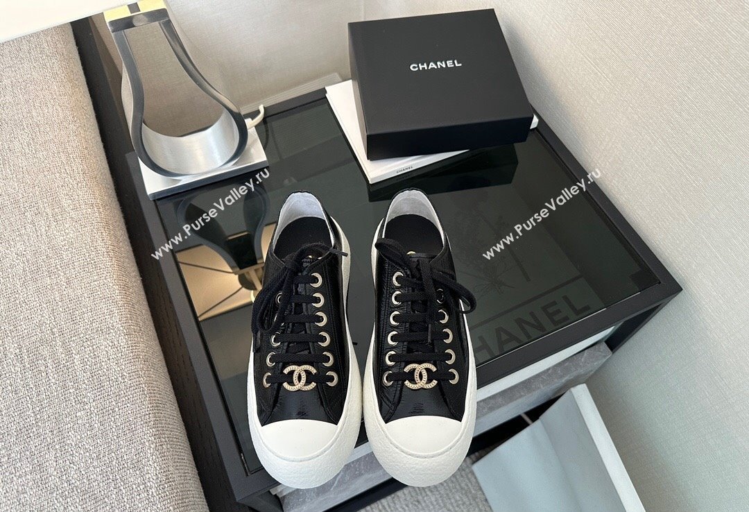 Chanel CC Logo Patent Calfskin Low-top Sneakers G45561 Black 2024 (xo-24030505)