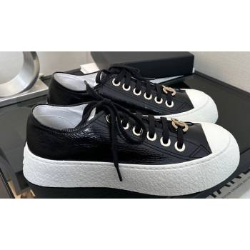 Chanel CC Logo Patent Calfskin Low-top Sneakers G45561 Black 2024 (xo-24030505)