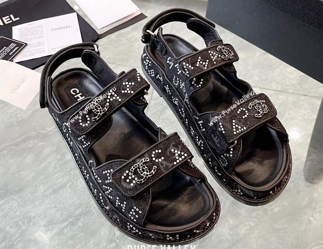 Chanel CC Logo Beach Sandals Crystal Black Spring 2024 (kaola-24030501)