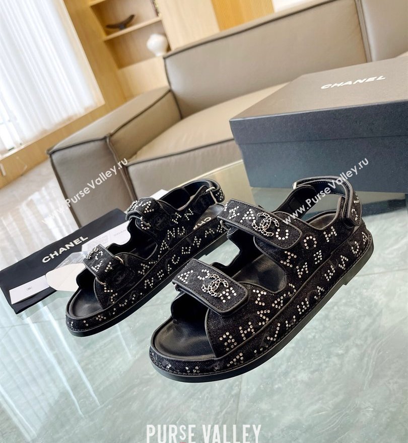 Chanel CC Logo Beach Sandals Crystal Black Spring 2024 (kaola-24030501)