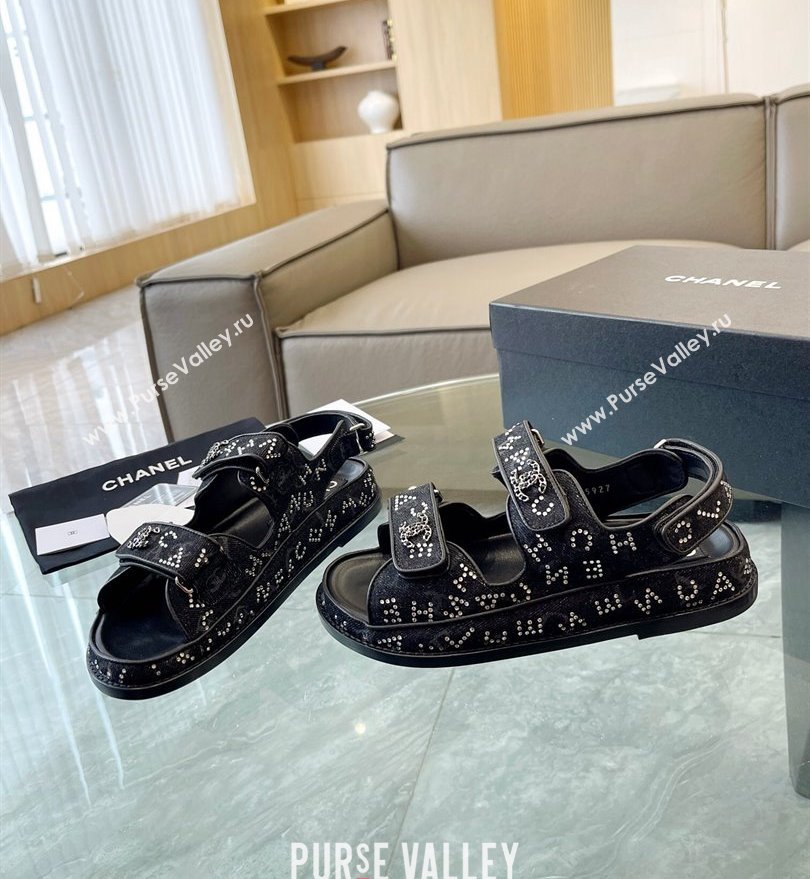 Chanel CC Logo Beach Sandals Crystal Black Spring 2024 (kaola-24030501)