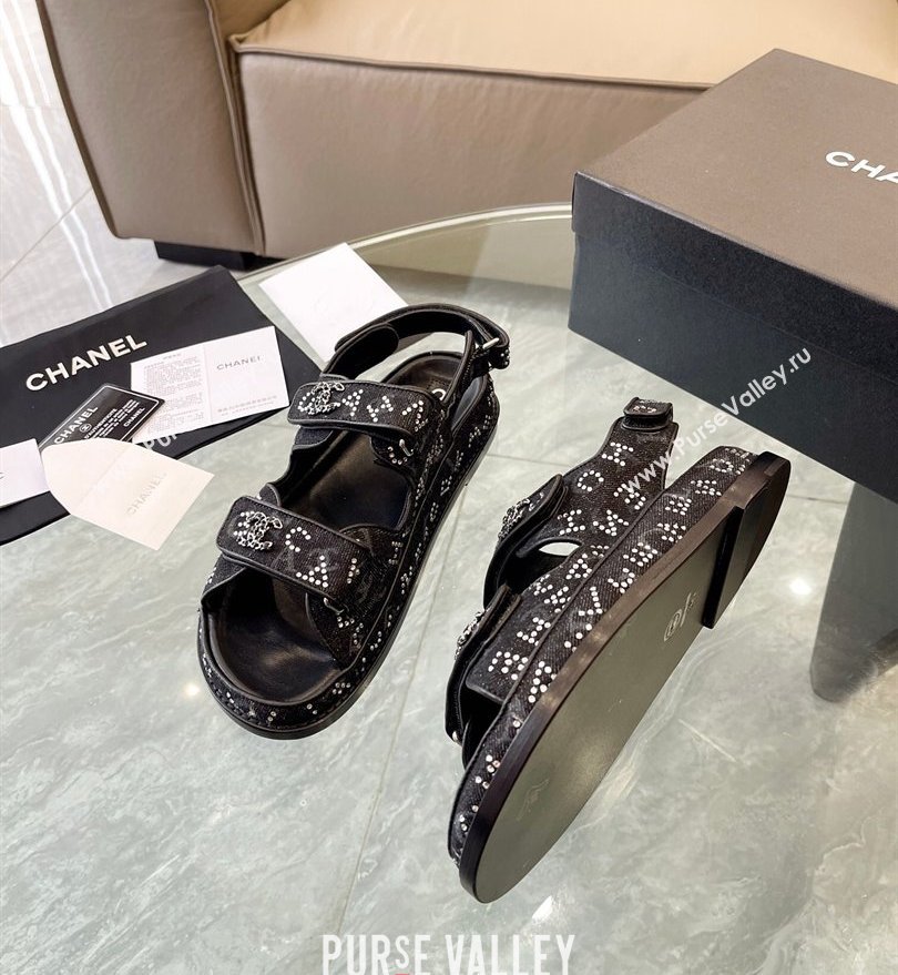 Chanel CC Logo Beach Sandals Crystal Black Spring 2024 (kaola-24030501)