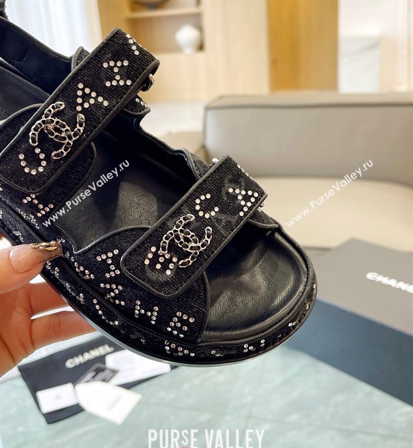 Chanel CC Logo Beach Sandals Crystal Black Spring 2024 (kaola-24030501)