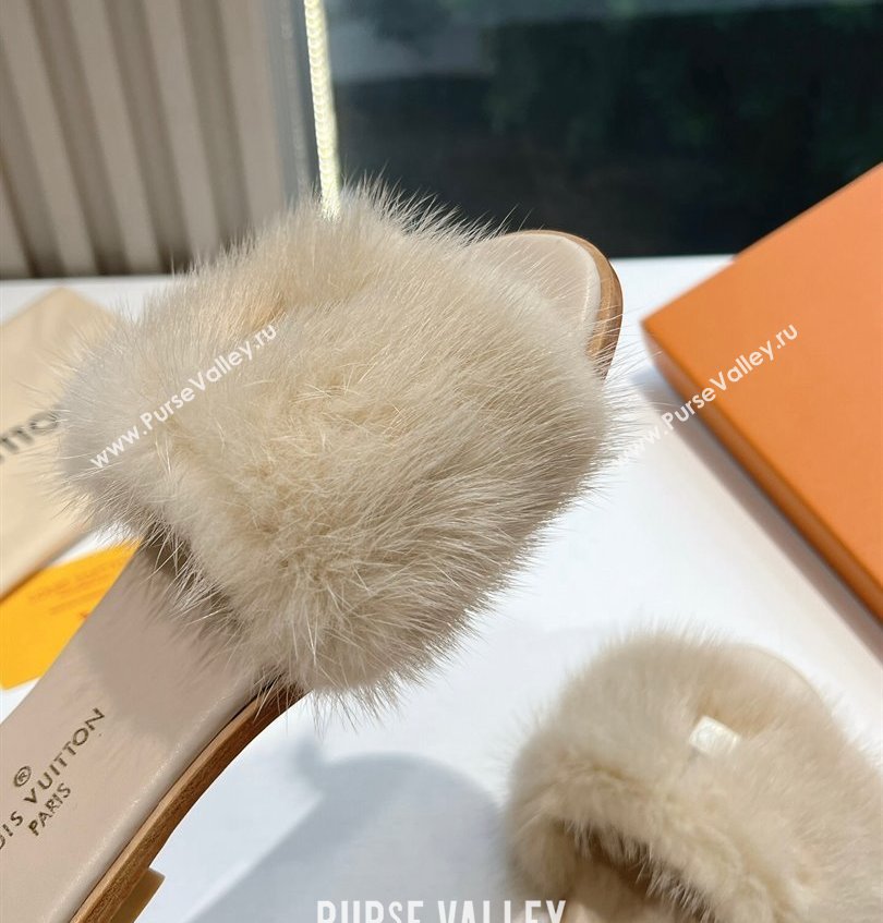 Louis Vuitton Mink Fur Lock It Flat Mules Beige 2024 (kaola-24030617)