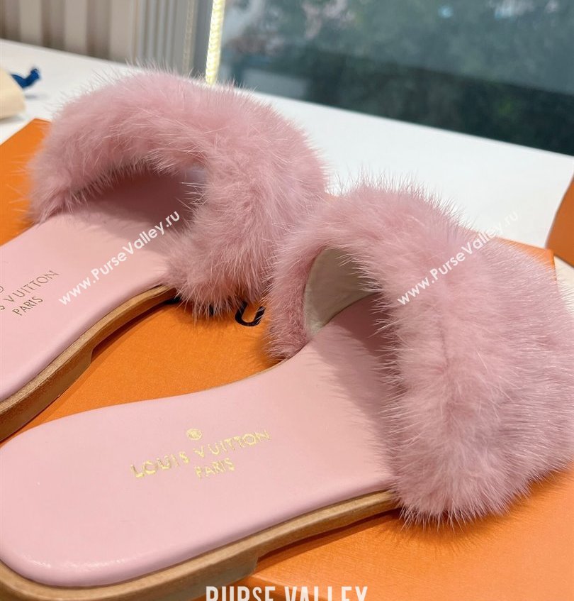 Louis Vuitton Mink Fur Lock It Flat Mules Pink 2024 (kaola-24030618)