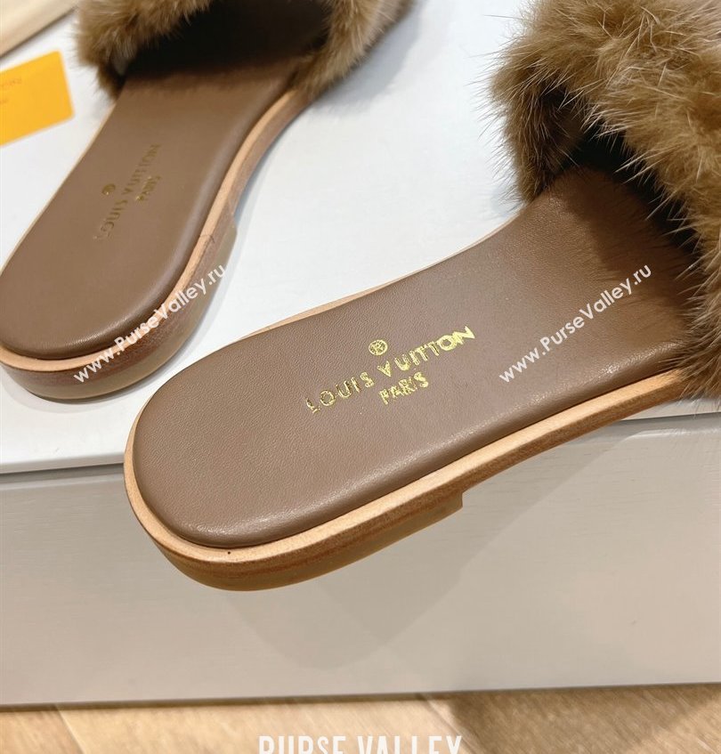 Louis Vuitton Mink Fur Lock It Flat Mules Camel 2024 (kaola-24030619)