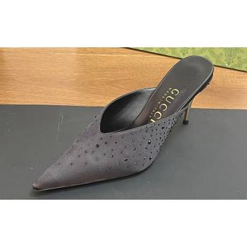 Gucci Heel 8.5cm crystal-embellished Satin Mules Black 2024 (kaola-24030637)