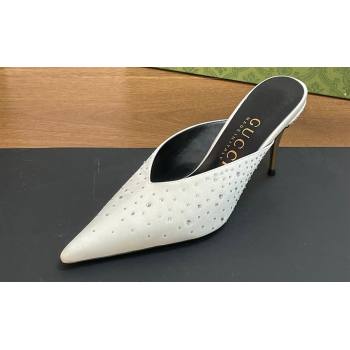 Gucci Heel 8.5cm crystal-embellished Satin Mules White 2024 (kaola-24030638)