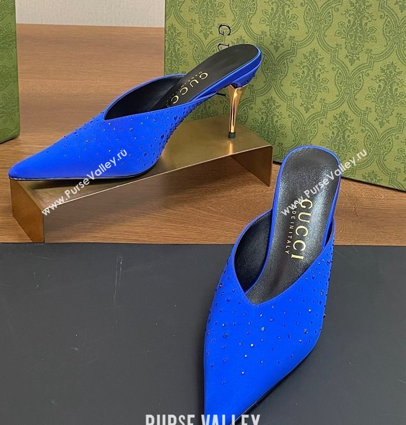 Gucci Heel 8.5cm crystal-embellished Satin Mules Blue 2024 (kaola-24030639)