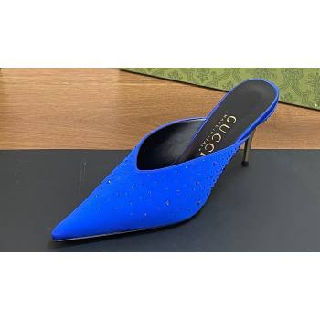 Gucci Heel 8.5cm crystal-embellished Satin Mules Blue 2024 (kaola-24030639)