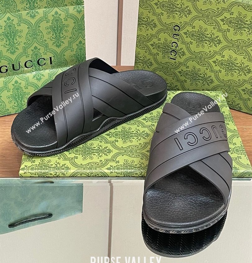 Gucci Criss-cross Rubber Women/Men Slide Sandals Black 2024 (kaola-24030631)