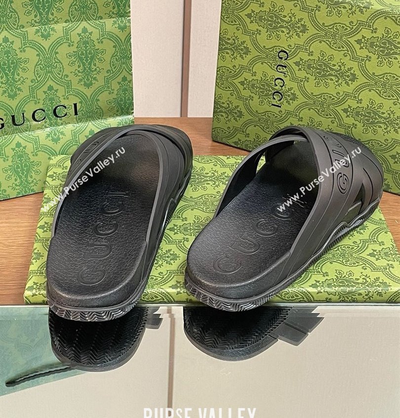 Gucci Criss-cross Rubber Women/Men Slide Sandals Black 2024 (kaola-24030631)