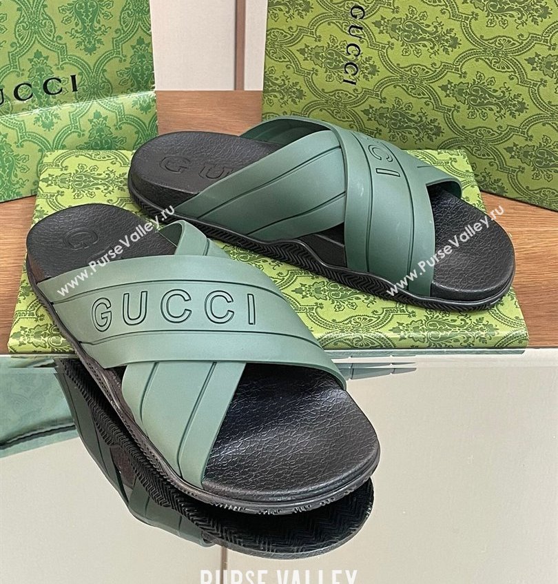 Gucci Criss-cross Rubber Women/Men Slide Sandals Green 2024 (kaola-24030632)