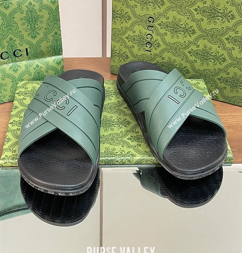 Gucci Criss-cross Rubber Women/Men Slide Sandals Green 2024 (kaola-24030632)