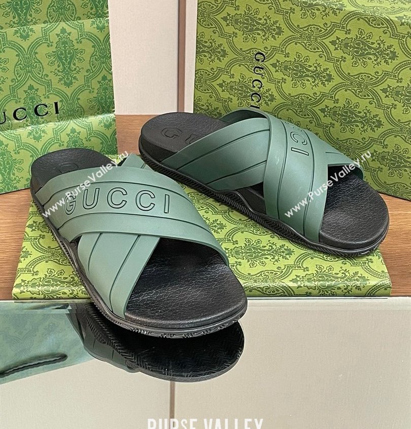 Gucci Criss-cross Rubber Women/Men Slide Sandals Green 2024 (kaola-24030632)