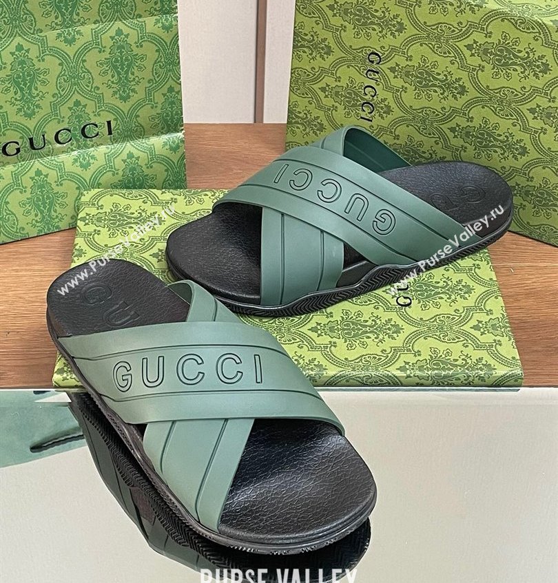 Gucci Criss-cross Rubber Women/Men Slide Sandals Green 2024 (kaola-24030632)