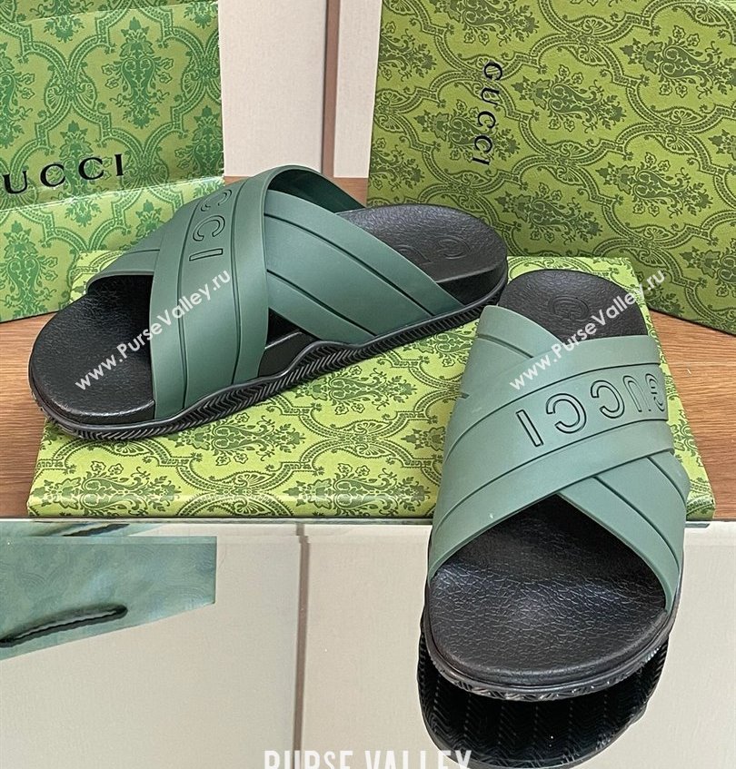 Gucci Criss-cross Rubber Women/Men Slide Sandals Green 2024 (kaola-24030632)