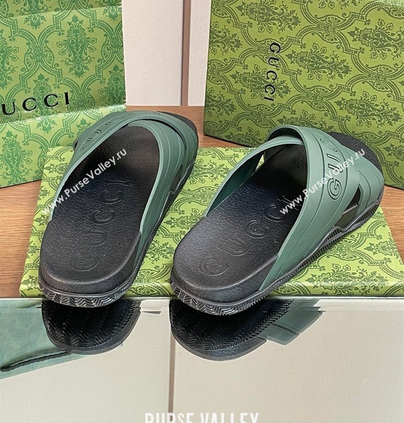 Gucci Criss-cross Rubber Women/Men Slide Sandals Green 2024 (kaola-24030632)