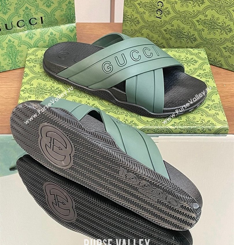 Gucci Criss-cross Rubber Women/Men Slide Sandals Green 2024 (kaola-24030632)